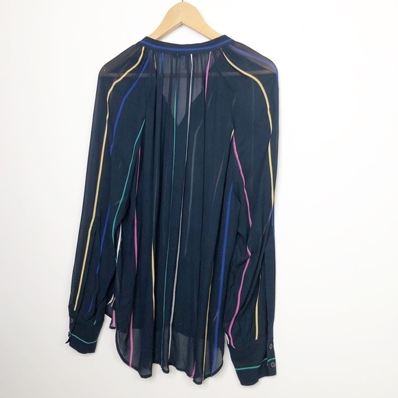 DEREK Lamb 10 Crosby Navy blue striped button-down sheer shirt - Picture 10 of 11
